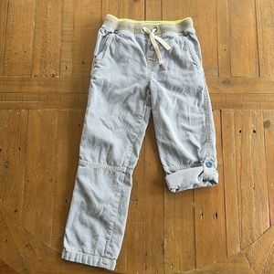 Mini Boden blue and white stripe button cuff pants